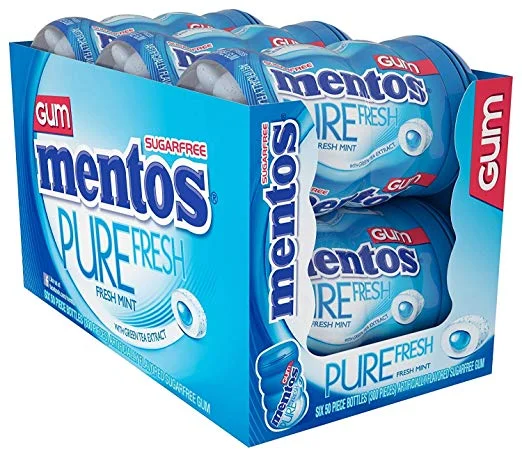 PACK OF 6 - 50 PIECE BOTTLES OF MENTOS PURE FRESH SUGAR-FREE CHEWING GUM FOR $9.22
