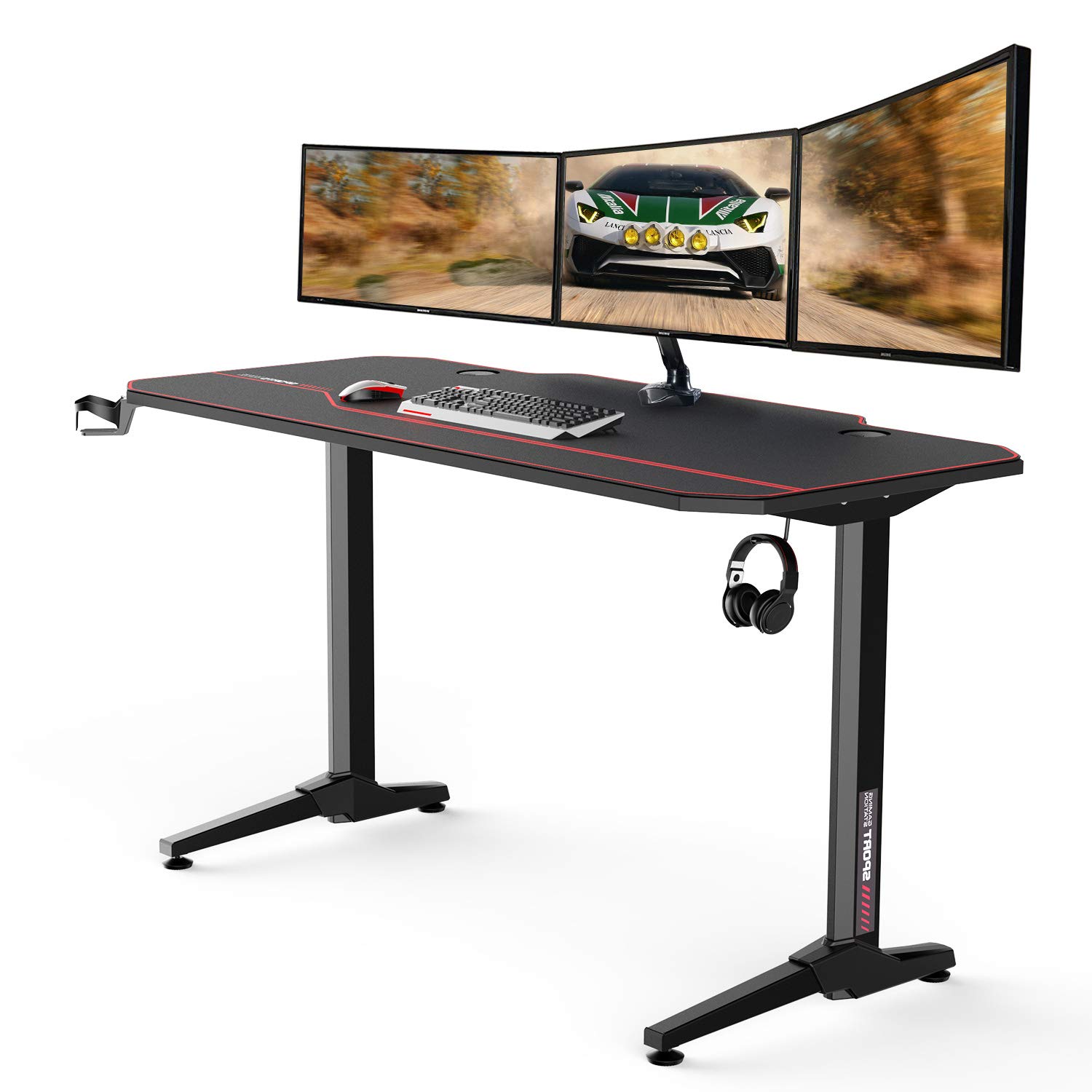 55-INCH ENHANCED LARGER GAMING DESK WITH FREE MOUSE PAD, CUP HOLDER HEADPHONE &amp; SPEAKER HOOK FOR $127.99
