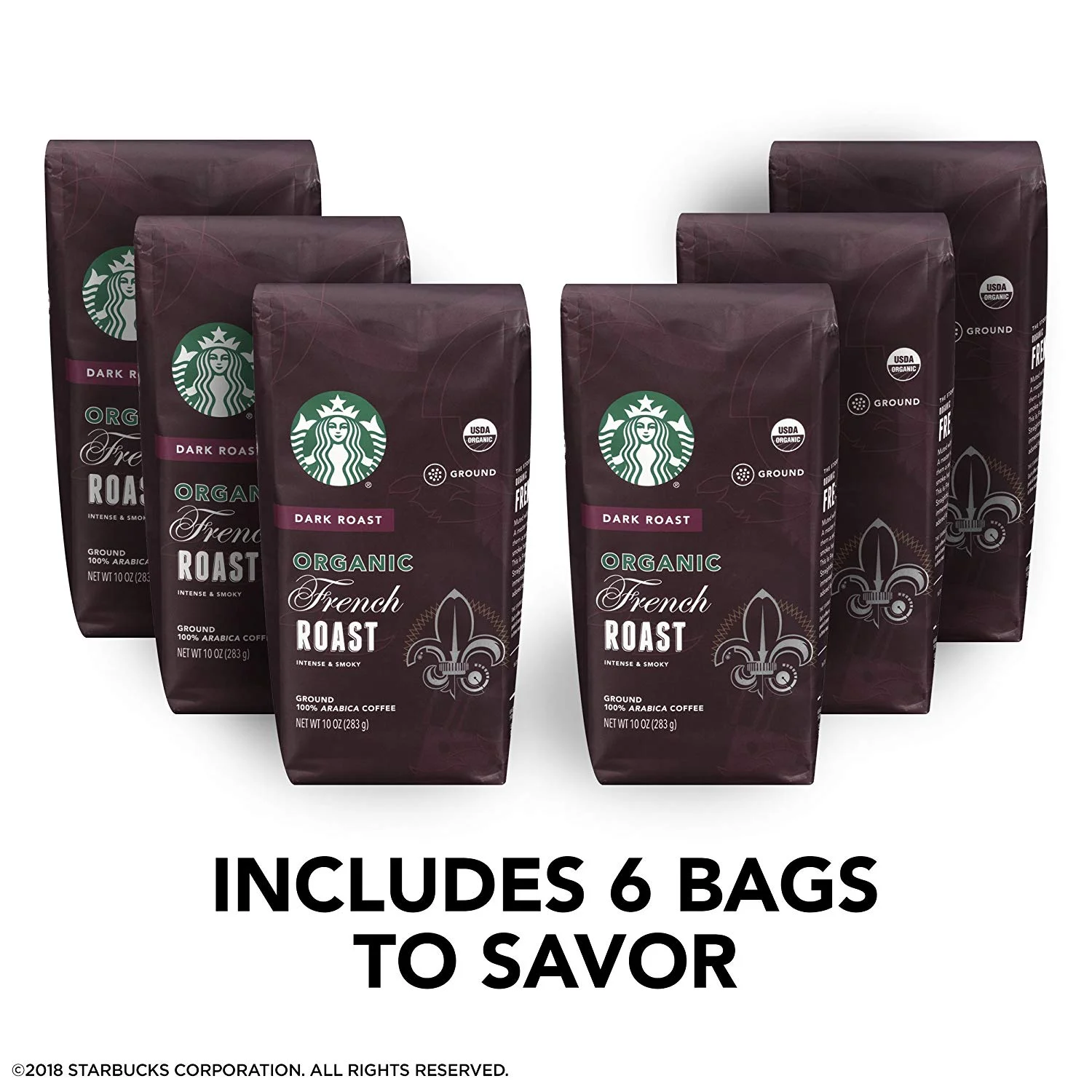 6 BAGS OF STARBUCKS ORGANIC FRENCH DARK ROAST GROUND COFFEE FOR $45.00