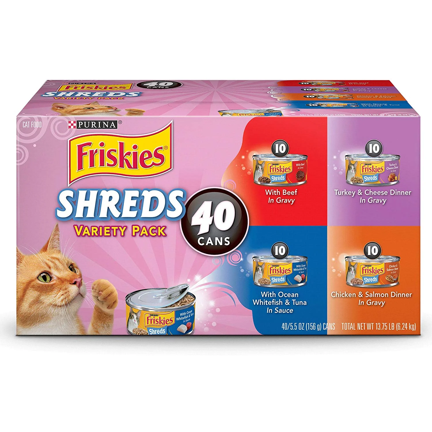 40 CANS OF PURINA FRISKIES CANNED WET CAT FOOD VARIETY PACK FOR $10.24