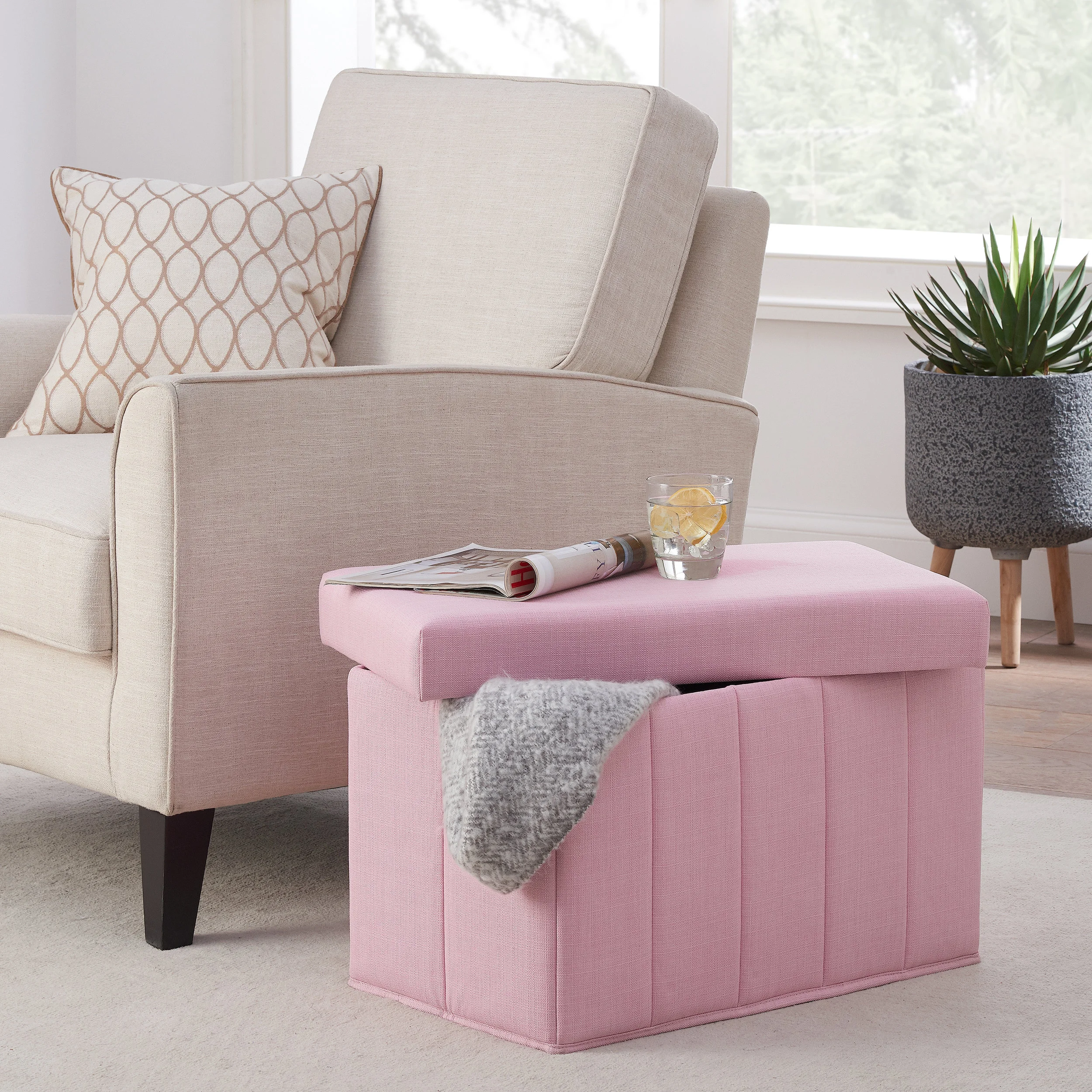 CHERRY BLOSSOM MAINSTAYS COLLAPSIBLE STORAGE OTTOMAN FOR $16.82