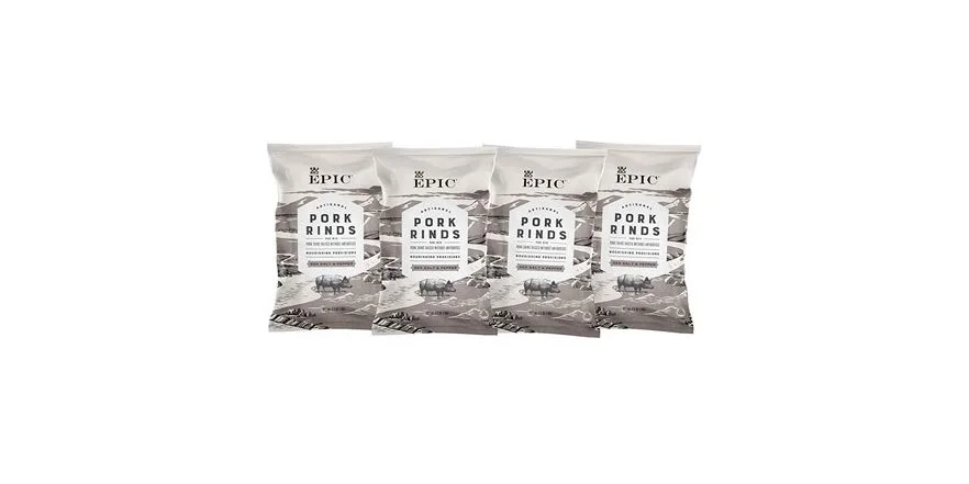 4 SNACK BAGS OF EPIC ARTISANAL PORK RINDS SEA SALT &amp; PEPPER FOR $6.99