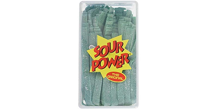 150 PIECE TUB OF DORVAL SOUR POWER GREEN APPLE CANDY BELTS FOR $8.99