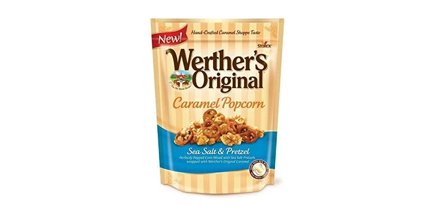 6OZ BAG OF WERTHER'S ORIGINAL SEA SALT AND PRETZEL CARAMEL POPCORN FOR $2.99