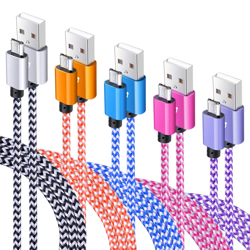 5 PACK OF NYLON BRAIDED MICRO USB CHARGING CABLES FOR $5.99