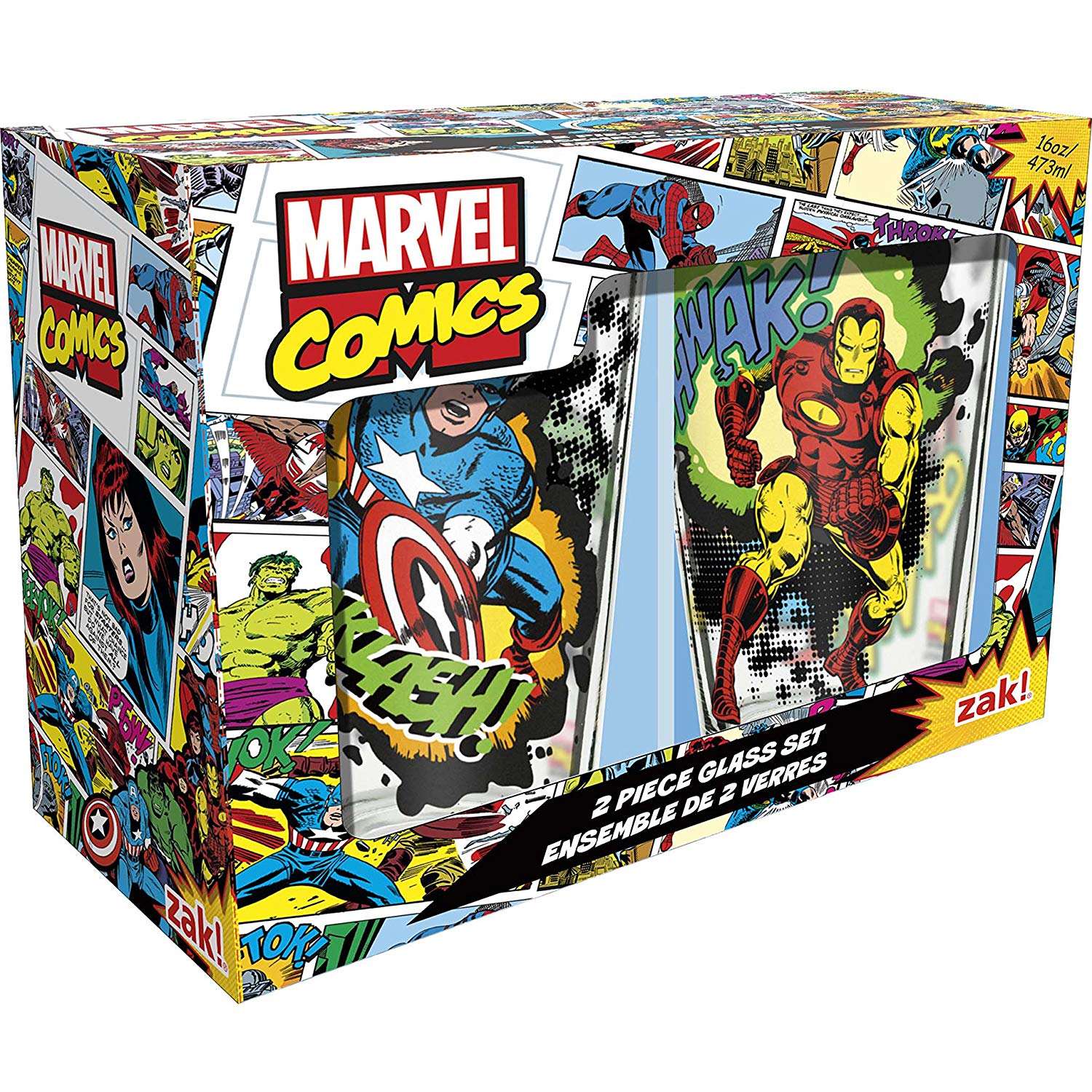SET OF 2 MARVEL COMIC DESIGNED 16OZ PINT GLASSES FOR $7.50