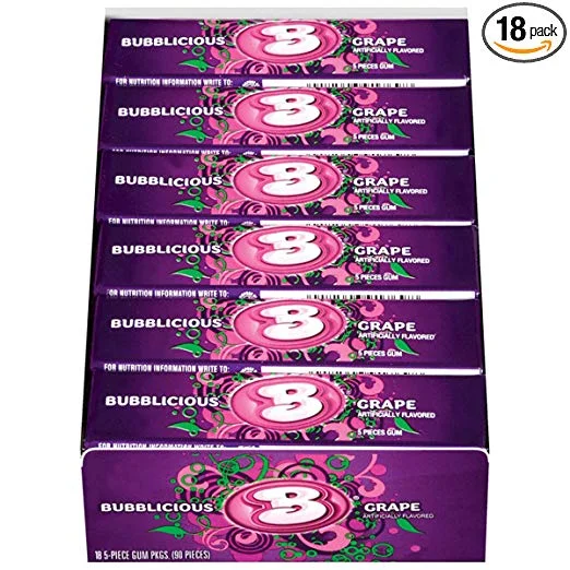 18 PACKS OF GRAPE BUBBLICIOUS BUBBLE GUM FOR $14.24