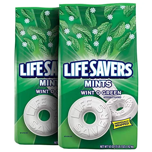 2 PARTY SIZED BAGS OF LIFE SAVERS MINTS WINT-O-GREEN HARD CANDY FOR $11.80