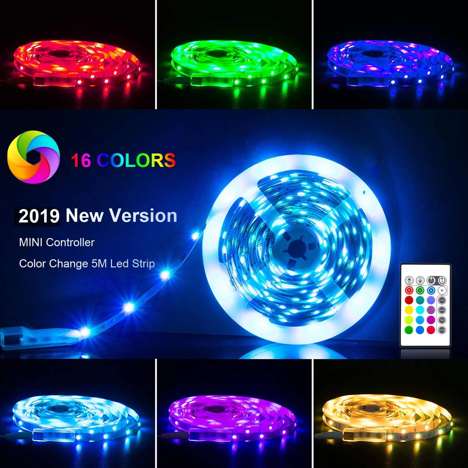 16.4FT RGB 5050 LEDS COLOR CHANGING KIT WITH 24KEY REMOTE CONTROL AND POWER SUPPLY FOR $10.19