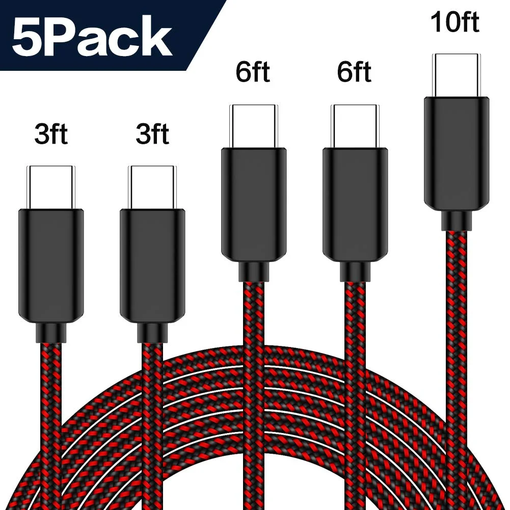 5 PACK OF NYLON BRAIDED USB TYPE C CHARGING CABLES FOR $8.49