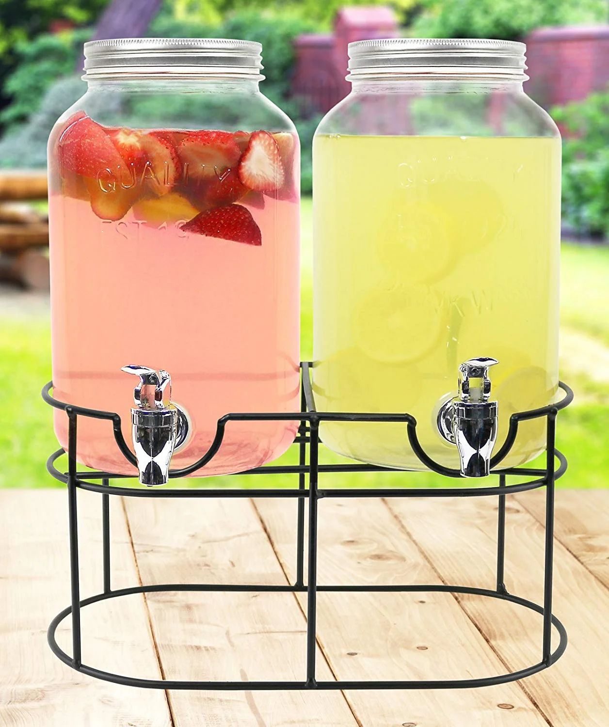 1-GALLON GLASS MASON JAR DOUBLE BEVERAGE DRINK DISPENSER FOR $16.99