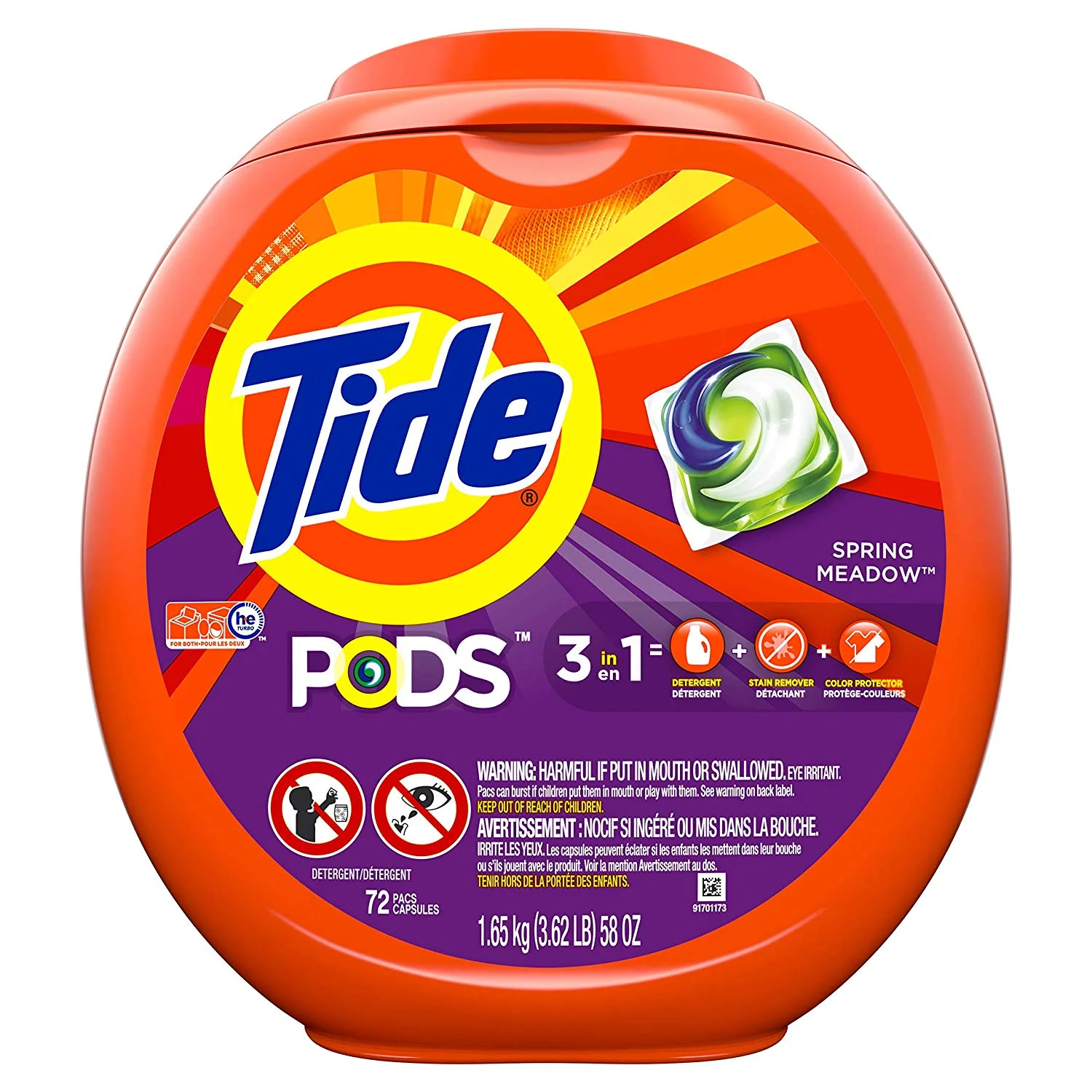 5 TUBS OF 72 TIDE PODS LAUNDRY DETERGENT LIQUID PACS, SPRING MEADOW SCENT FOR $54.95