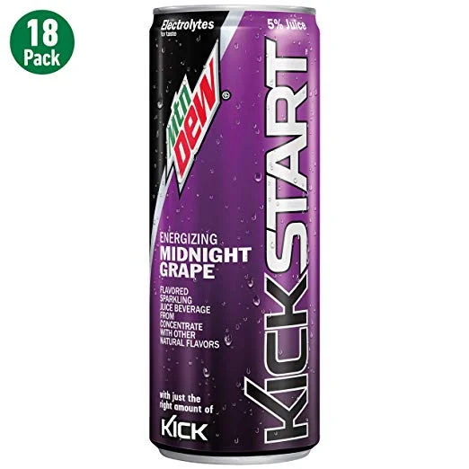18 PACK OF MIDNIGHT GRAPE MOUNTAIN DEW KICKSTART FOR $12.03