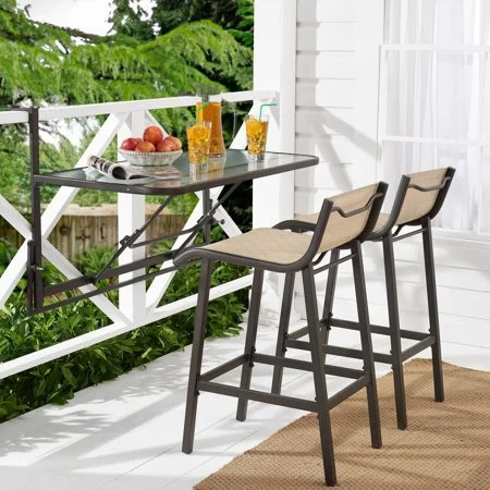 MAINSTAYS CROWLEY PARK 3-PIECE OUTDOOR BAR SET WITH FOLD DOWN TABLE FOR $56.96