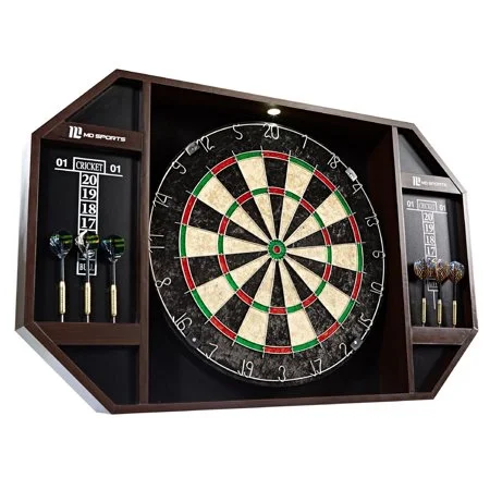 MD SPORTS BRISTLE DART BOARD CABINET SET WITH LED LIGHTS &amp; 6 STEEL TIP DARTS FOR $57.99