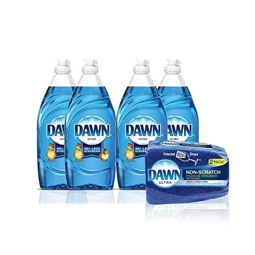 4 BOTTLES OF DAWN ULTRA DISHWASHING LIQUID DISH SOAP + 2 PACK OF NON-SCRATCH SPONGES FOR $13.83