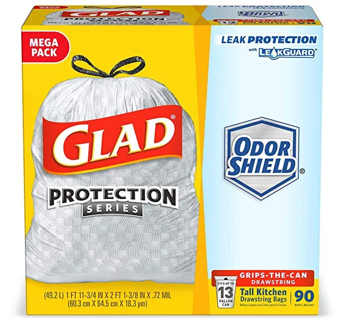 90 - 13-GALLON GLAD TALL KITCHEN PROTECTION SERIES TRASH BAGS FOR $11.85