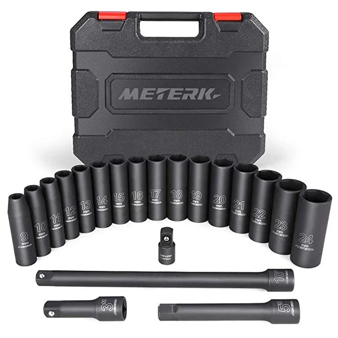 METERK 1/2 INCH DRIVE METRIC DEEP IMPACT SOCKET SET FOR $29.22