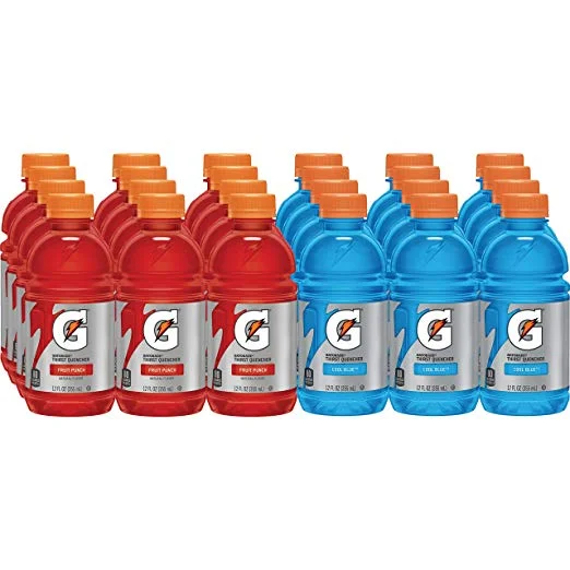 24 PACK - GATORADE THIRST QUENCHER, FRUIT PUNCH AND COOL BLUE VARIETY PACK FOR $7.28
