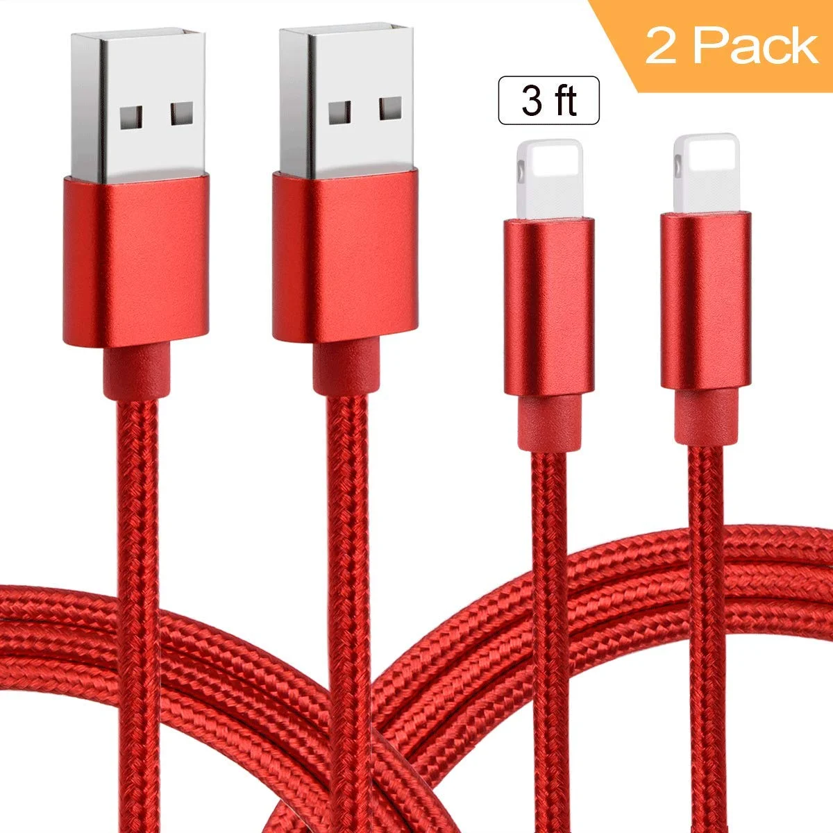 2 PACK - NYLON BRAIDED IPHONE CHARGING CABLES FOR $5.00