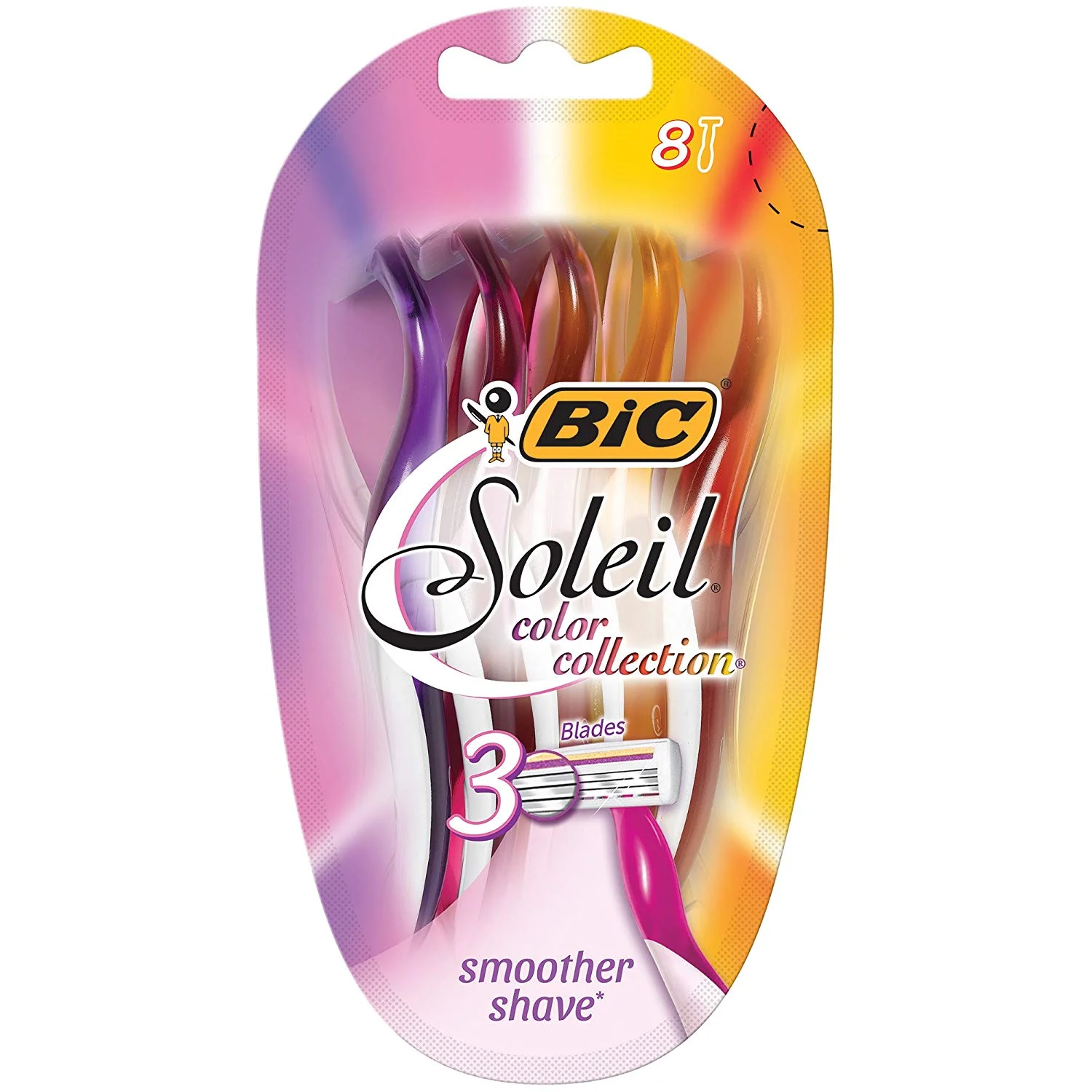 8 PACK - BIC SOLEIL COLOR COLLECTION WOMEN'S DISPOSABLE RAZORS FOR $4.98