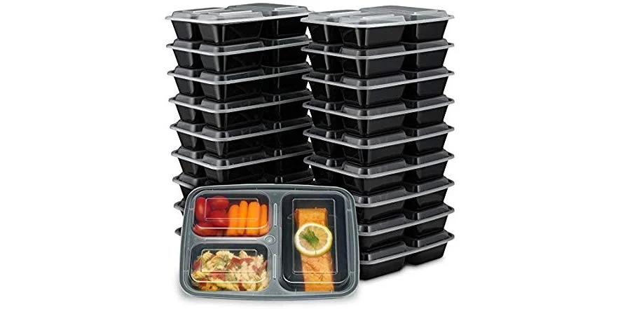20 PACK - 3 COMPARTMENT MEAL PREP CONTAINERS WITH LIDS FOR $12.59