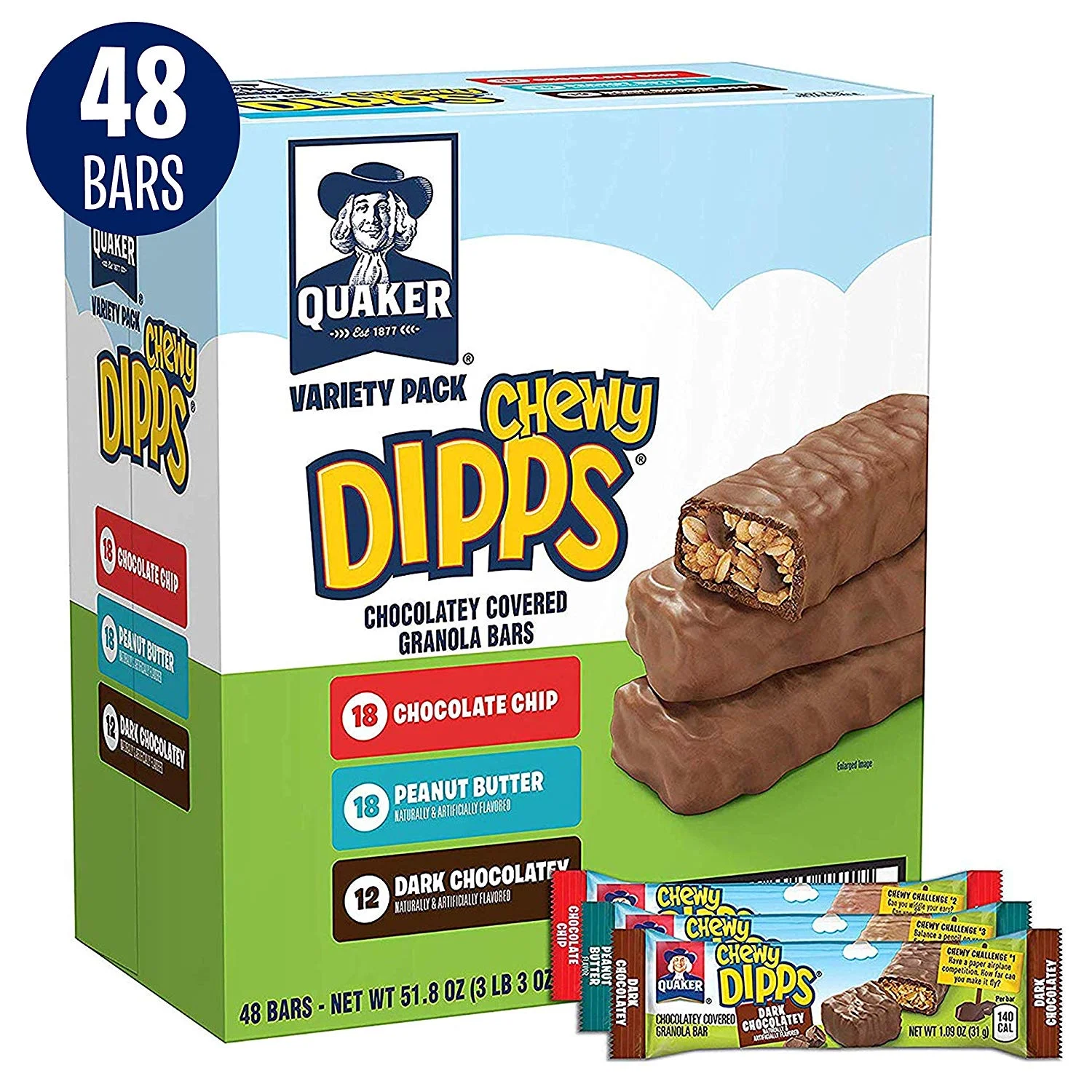 48 PACK - QUAKER CHEWY DIPPS CHOCOLATEY COVERED GRANOLA BARS FOR $8.96