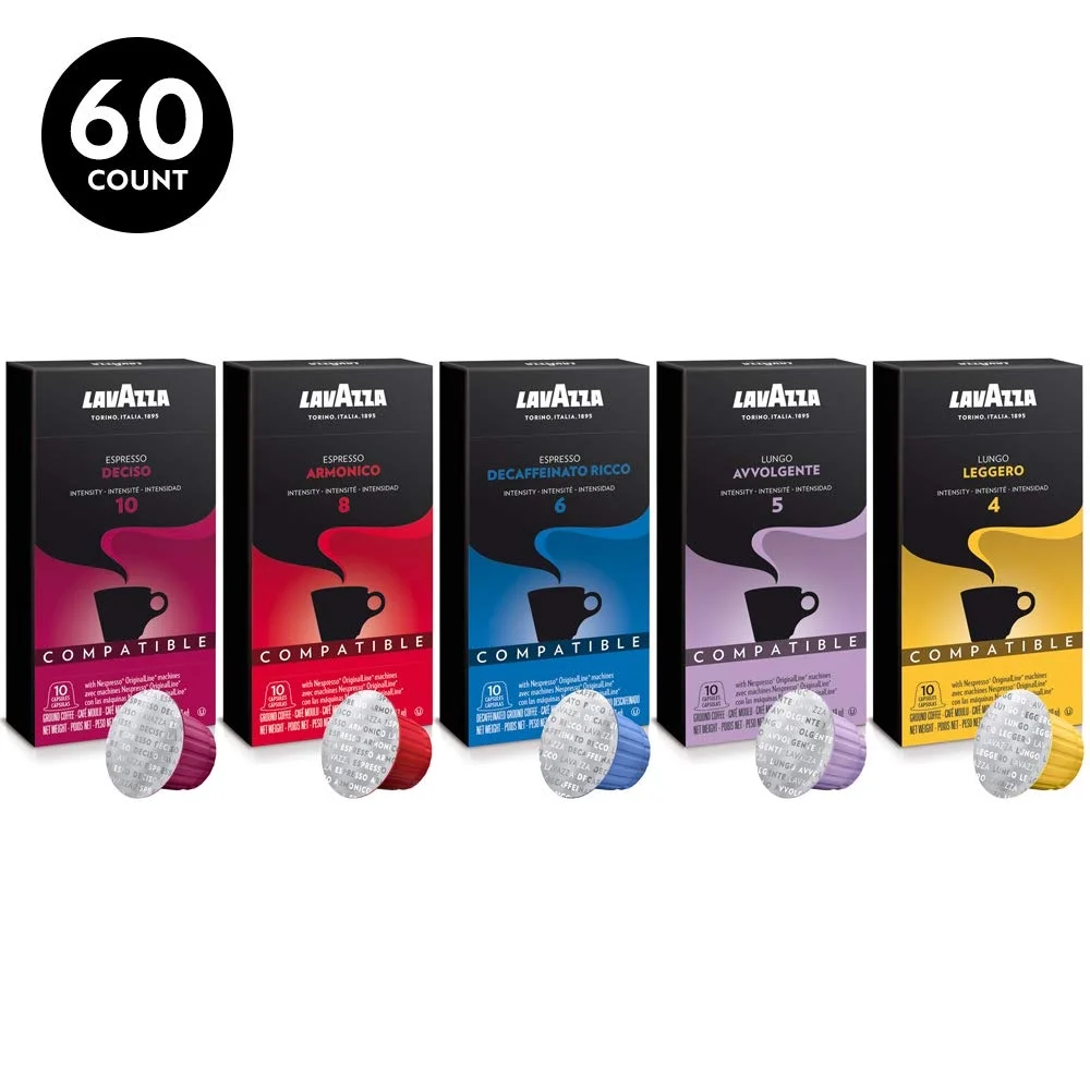 60 PACK - LAVAZZA NESPRESSO COMPATIBLE CAPSULES VARIETY PACK FOR $15.27