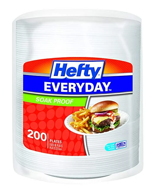 200 COUNT - HEFTY MEDIUM ROUND FOAM DISPOSABLE PLATES FOR $5.80