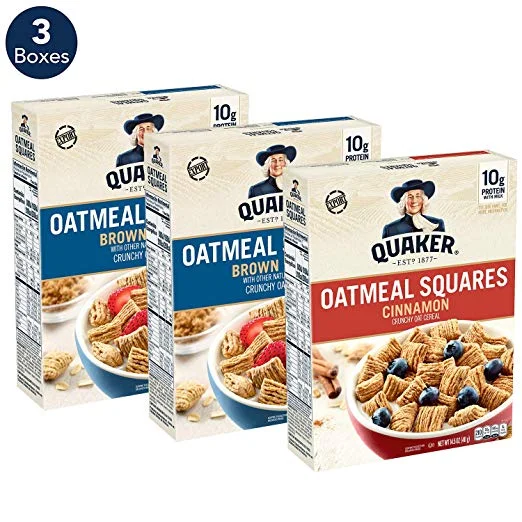 3 BOXES - QUAKER OATMEAL SQUARES BREAKFAST CEREAL VARIETY PACK FOR $7.43