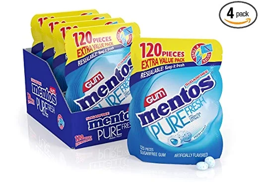 4 PACK - 120 PIECE MENTOS PURE FRESH SUGAR-FREE CHEWING GUM FOR $17.09