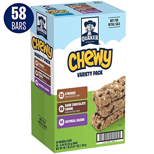 58 BARS - QUAKER CHEWY GRANOLA BARS, BACK TO SCHOOL VARIETY PACK FOR $6.64