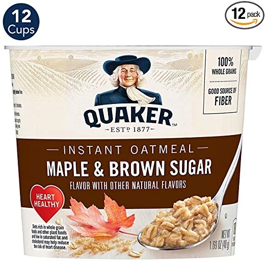 12 CUPS - QUAKER INSTANT OATMEAL CUPS, MAPLE &amp; BROWN SUGAR FOR $7.82
