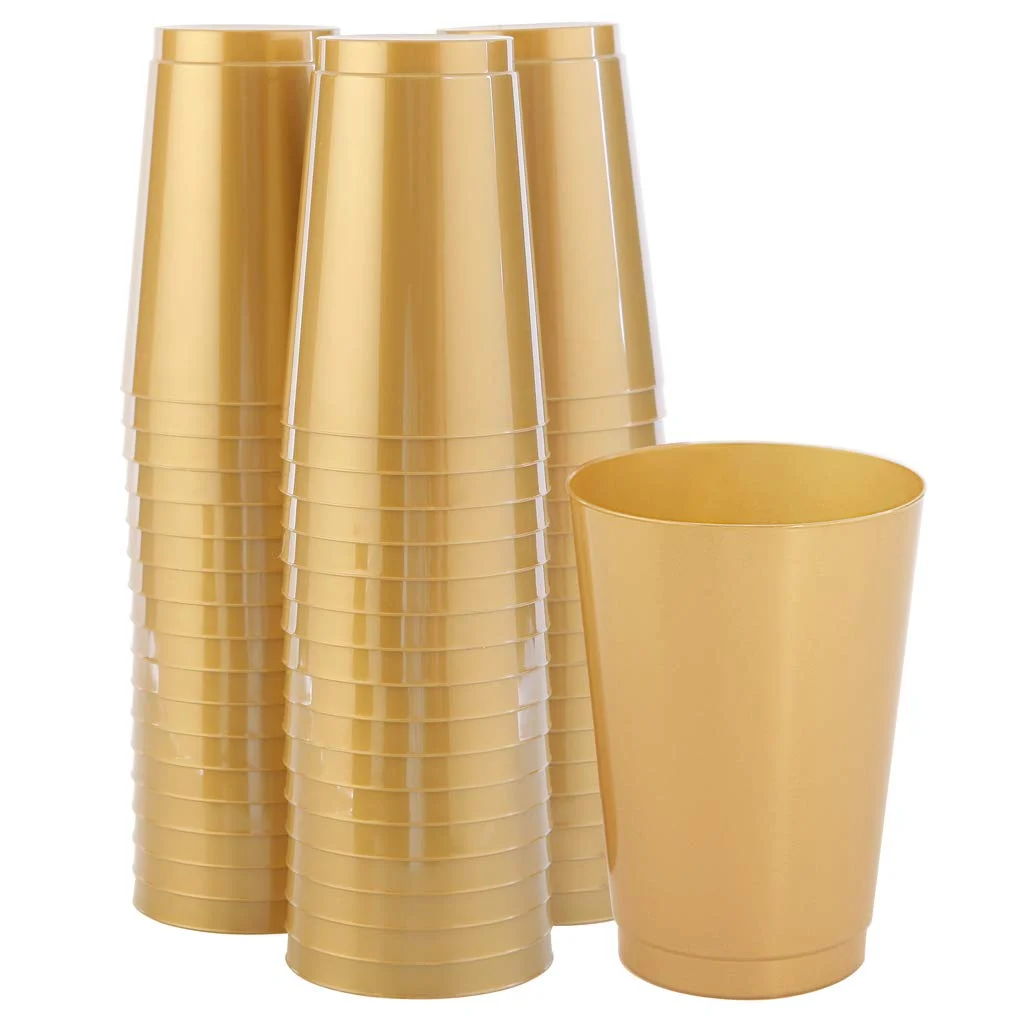 100 PACK - GOLD OR SILVER PLASTIC DISPOSABLE CUPS FOR $18.89