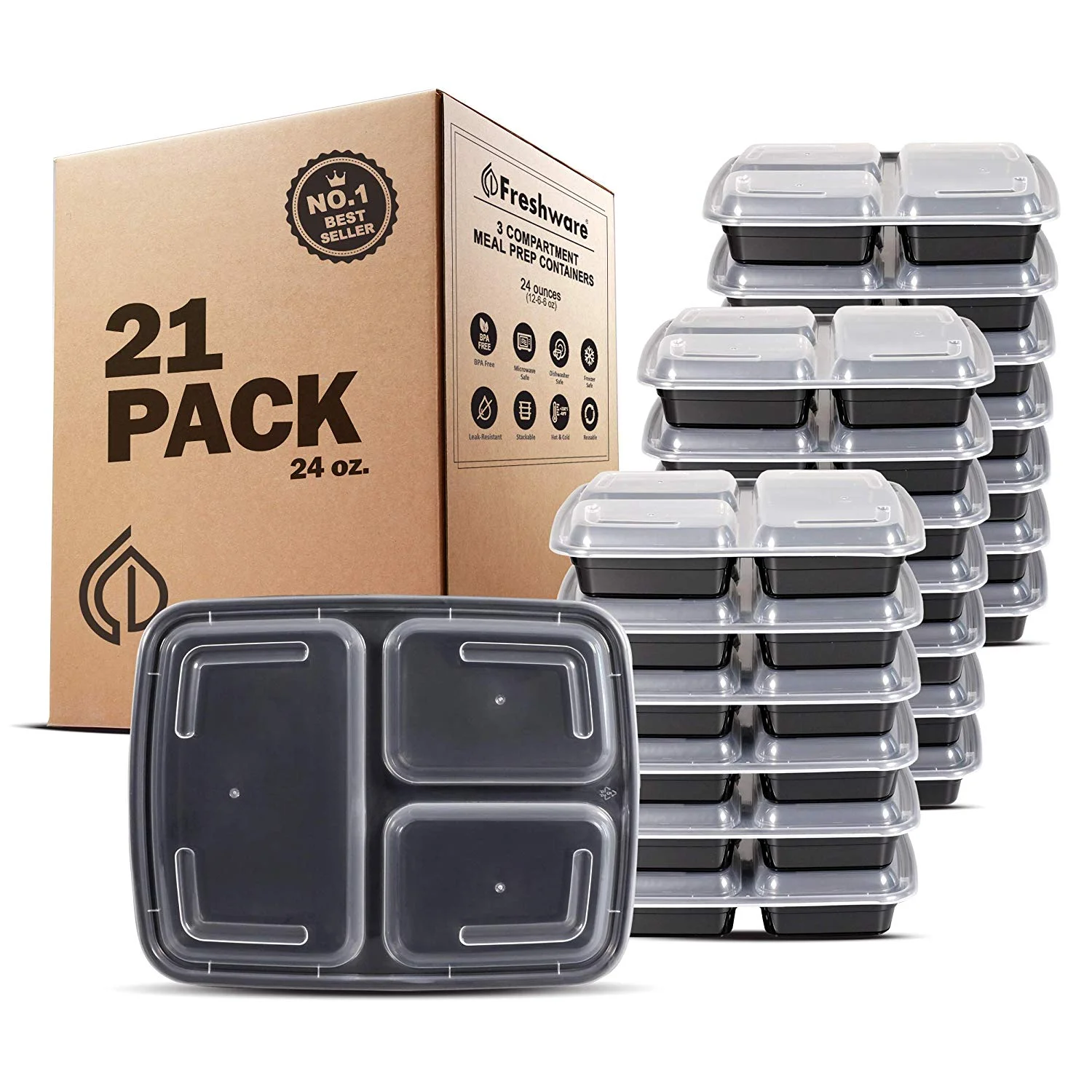 21 PACK - MEAL PREP CONTAINERS WITH 3 COMPARTMENT AND LIDS FOR $10.93