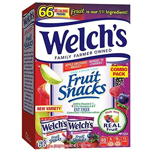 66 BAGS - WELCH'S APPLE ORCHARD MEDLEY AND BERRIES 'N CHERRIES FRUIT SNACKS FOR $8.73