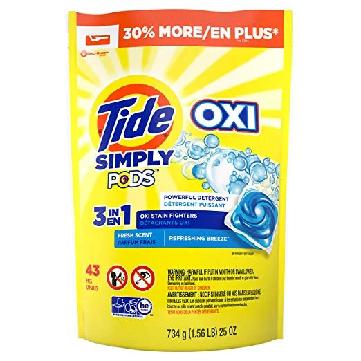 43 PODS - TIDE SIMPLY CLEAN &amp; FRESH PODS LIQUID DETERGENT PACS, REFRESHING BREEZE SCENT FOR $7.04