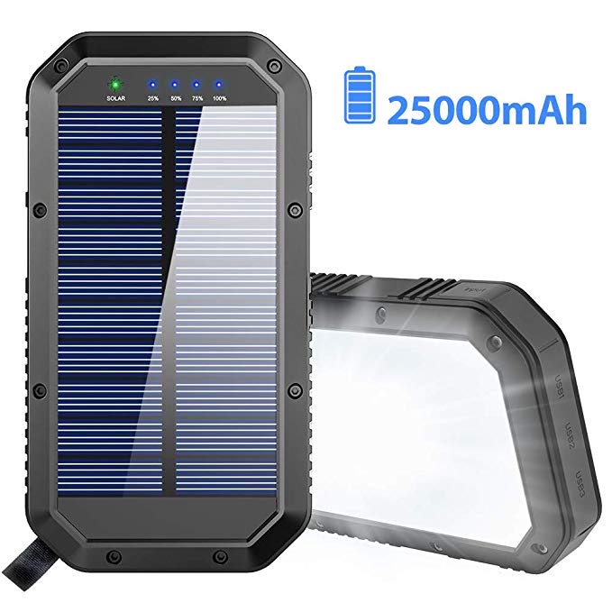 25,000MAH SOLAR POWERED PORTABLE POWER BANK FOR $26.39