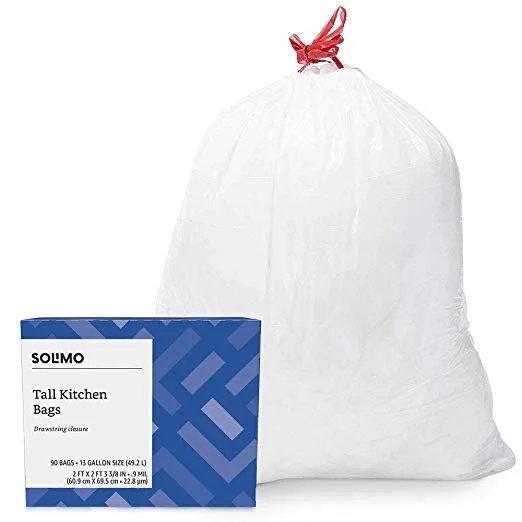 90 PACK - 13-GALLON SOLIMO TALL KITCHEN DRAWSTRING TRASH BAGS FOR $9.69