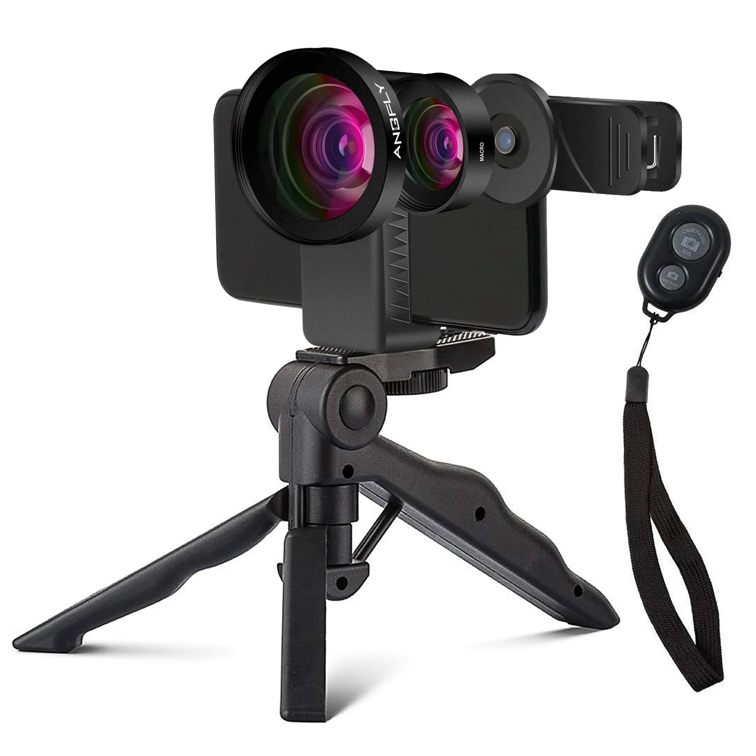 SUPER WIDE ANGLE &amp; MACRO LENS LENS WITH FLEXIBLE PHONE TRIPOD AND REMOTE SHUTTER FOR $10.99