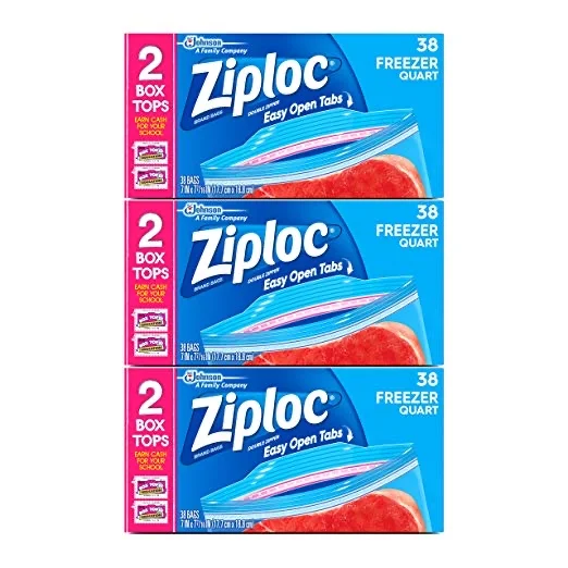 3 BOXES - ZIPLOC FREEZER BAGS, QUART (38 BAGS PER BOX) FOR $10.24