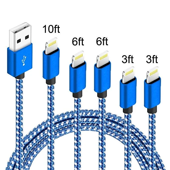 5 PACK OF NYLON BRAIDED IPHONE CHARGING CABLES FOR $7.99