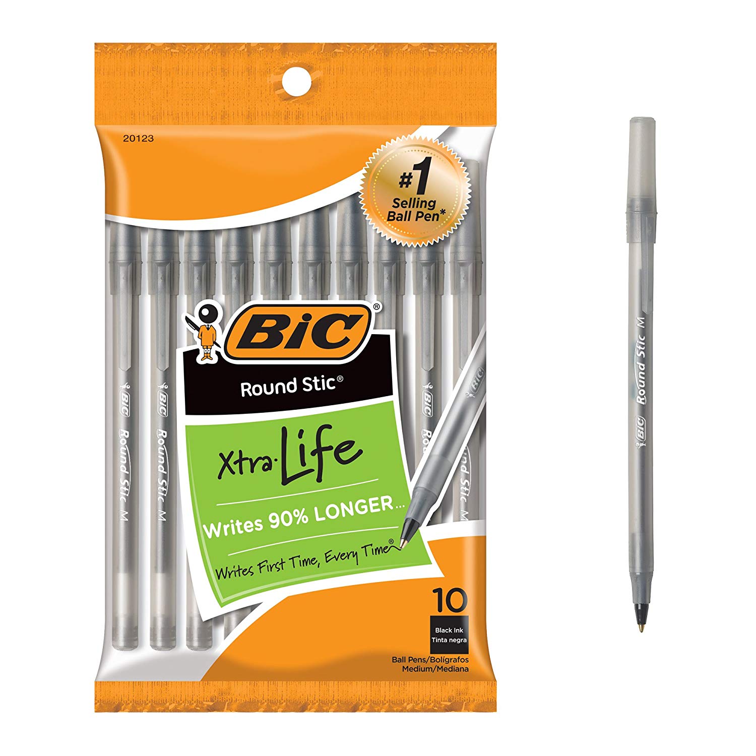 PACK OF 10 - BIC ROUND STIC XTRA LIFE BALLPOINT PENS FOR $0.99