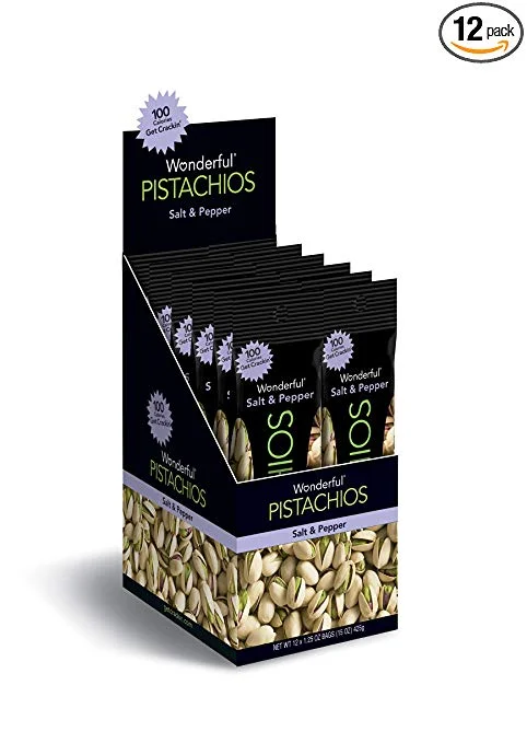 12 PACK - WONDERFUL PISTACHIOS, SALT AND PEPPER FOR $10.43