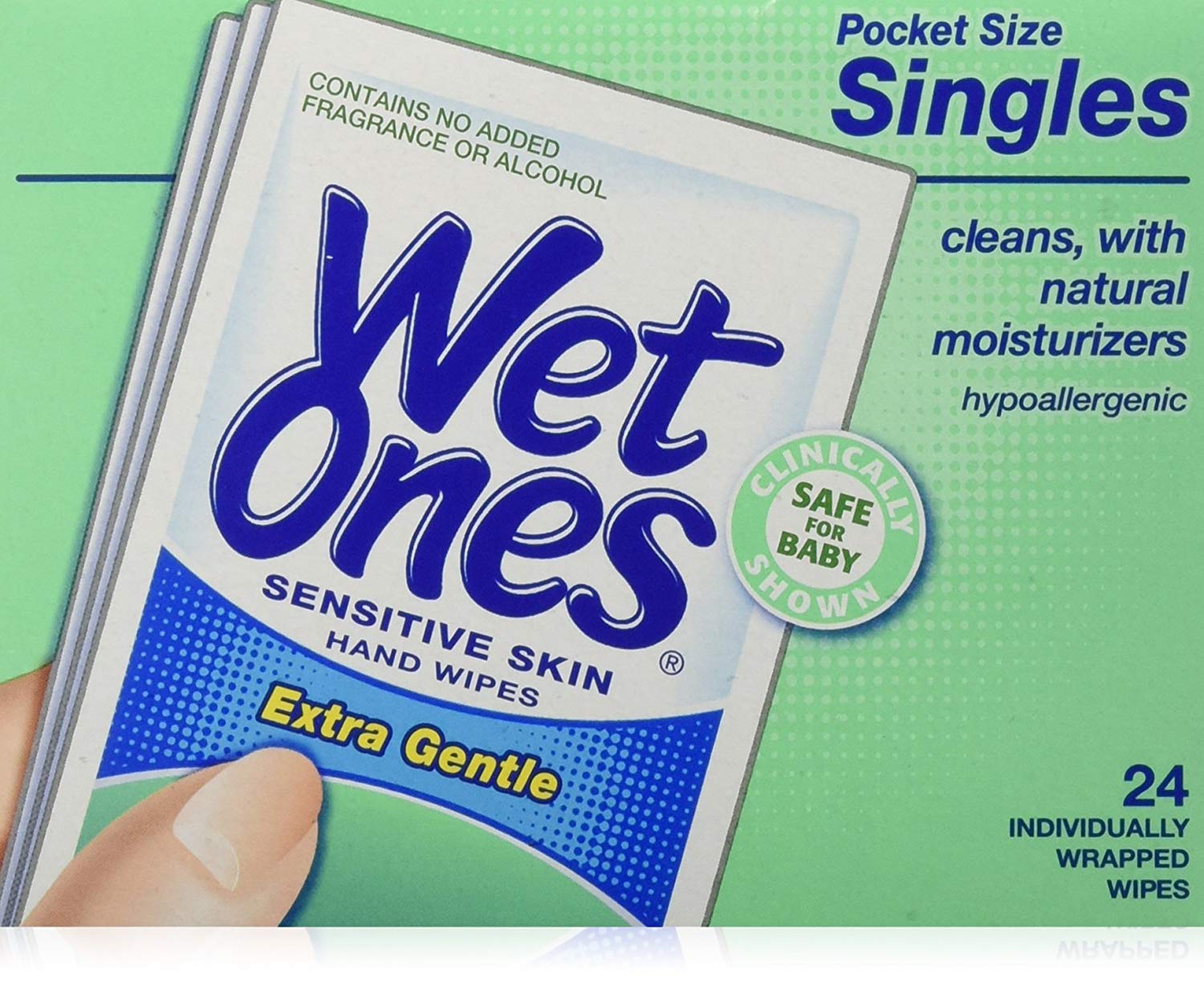 PACK OF 5 - 24 COUNT WET ONES SENSITIVE SKIN HAND WIPES, SINGLES EXTRA GENTLE FOR $8.94