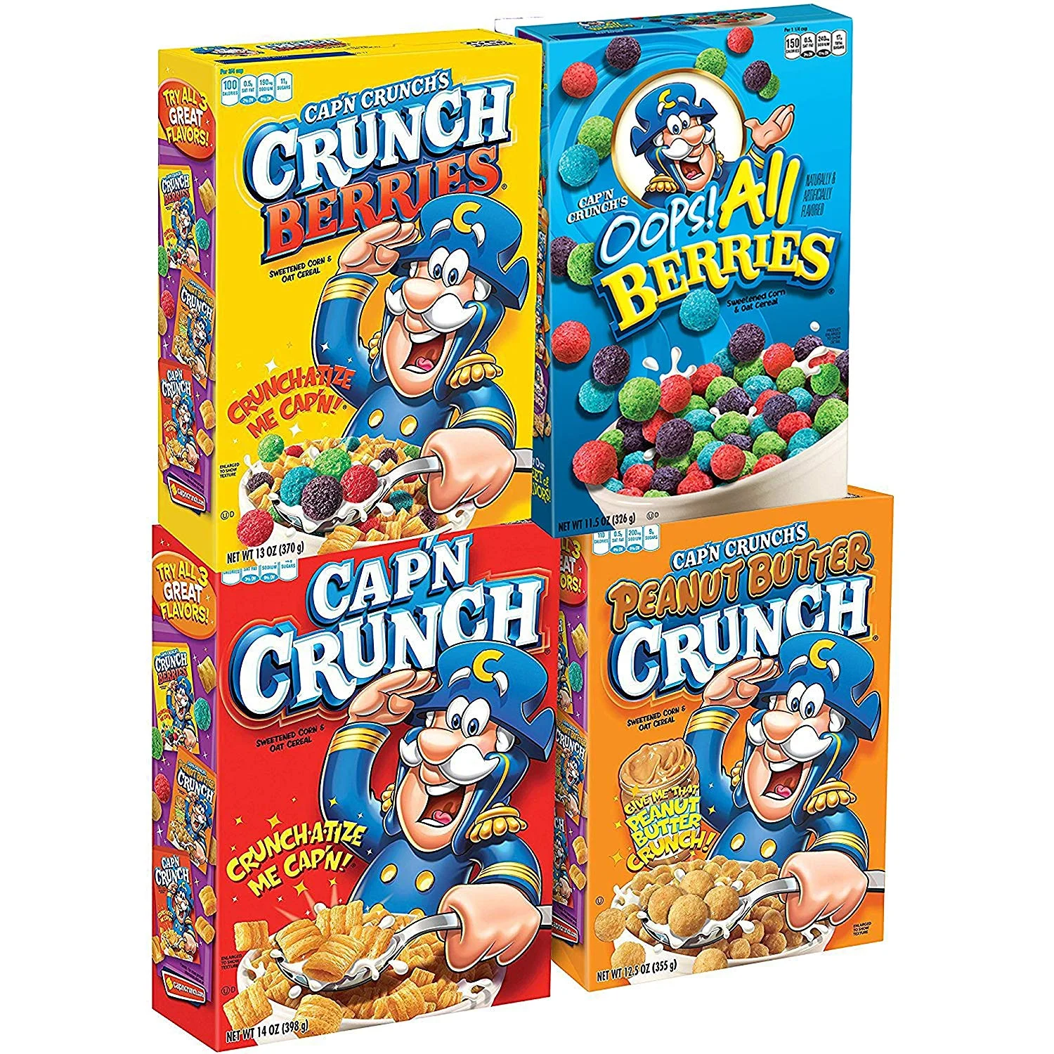 4 BOXES - QUAKER CAP'N CRUNCH BREAKFAST CEREAL, 4 FLAVOR VARIETY PACK FOR $9.87