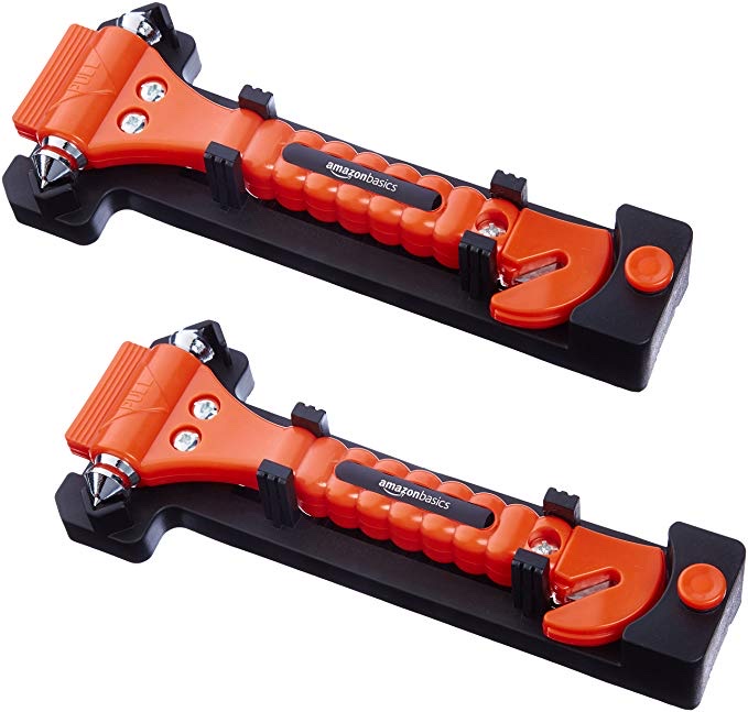 PACK OF 2 - AMAZONBASICS EMERGENCY SEAT BELT CUTTER AND WINDOW HAMMER TOOL FOR $7.08