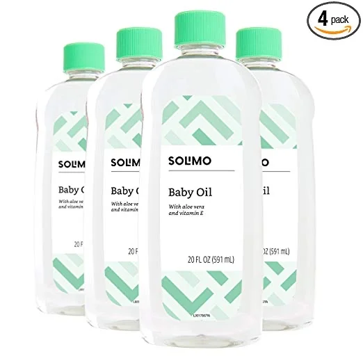 PACK OF 4 - AMAZOM BRAND - SOLIMO BABY OIL WITH ALOE VERA &amp; VITAMIN E FOR $7.12