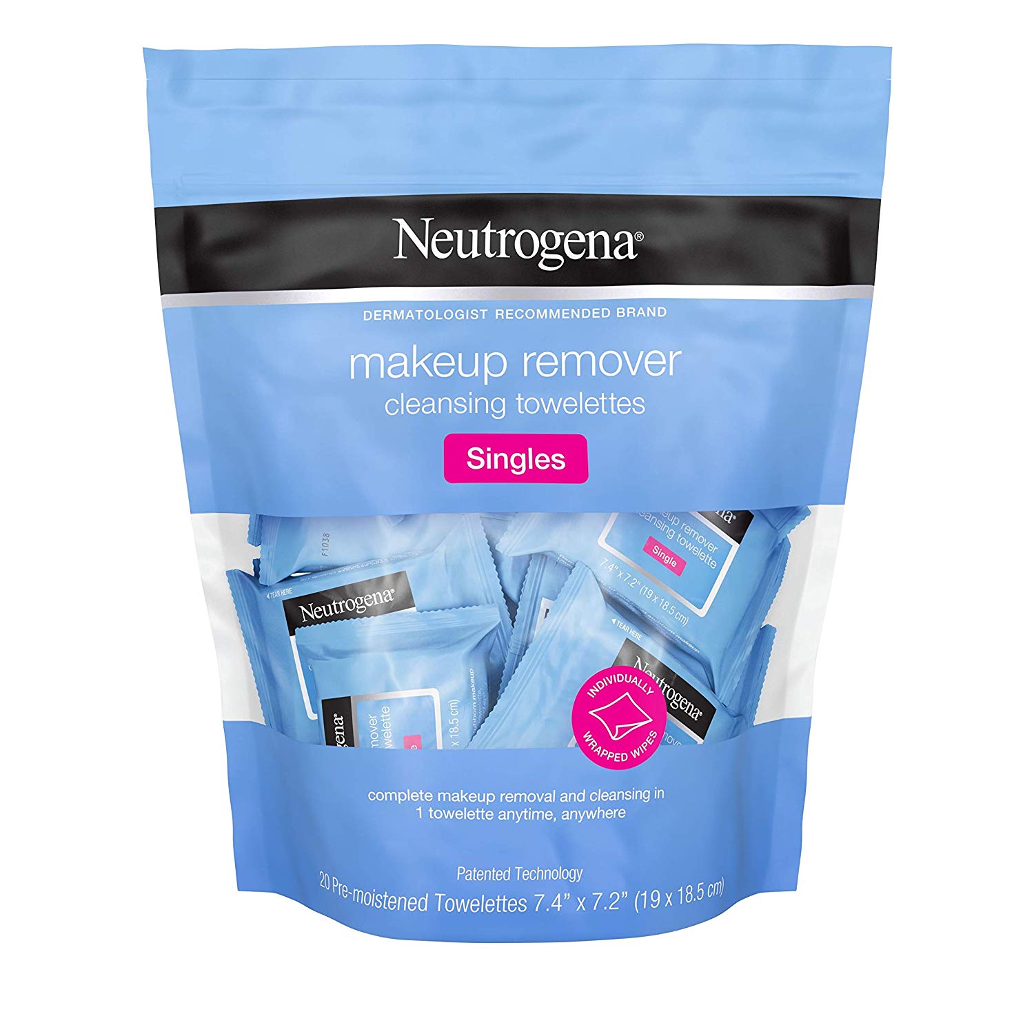 PACK OF 20 - NEUTROGENA MAKEUP REMOVER CLEANSING TOWELETTE SINGLES FOR $5.67