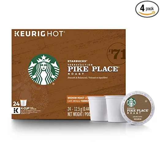 96 K-CUPS - STARBUCKS PIKE PLACE ROAST MEDIUM ROAST K-CUPS (4 BOXES OF 24) FOR $37.51